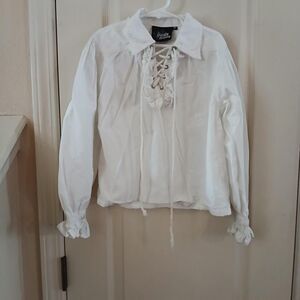 The Pirate Dressing Kids White Renaissance Lace-Up Pirate Poet Blouse, Size M.